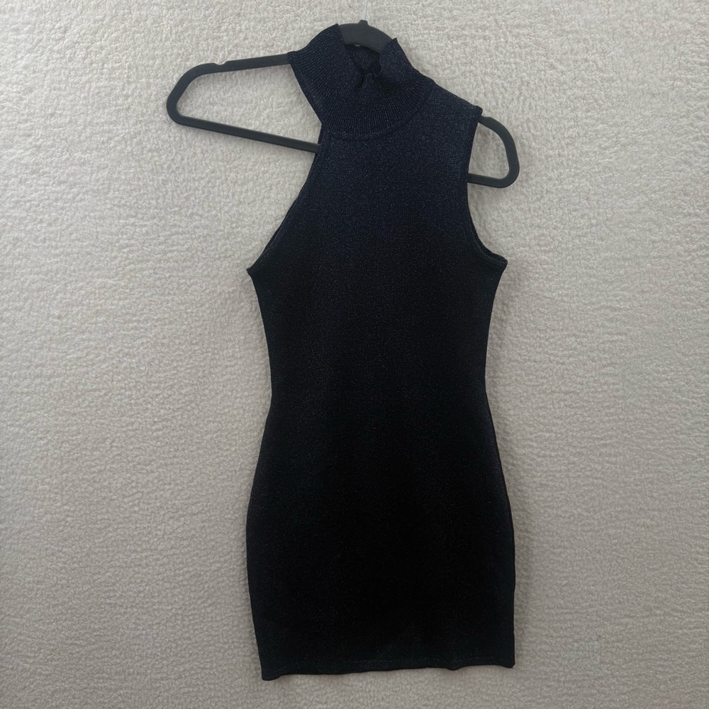 Superdown Luz Navy Metallic Mock Neck One Shoulder Bodycon Mini Dress Size S